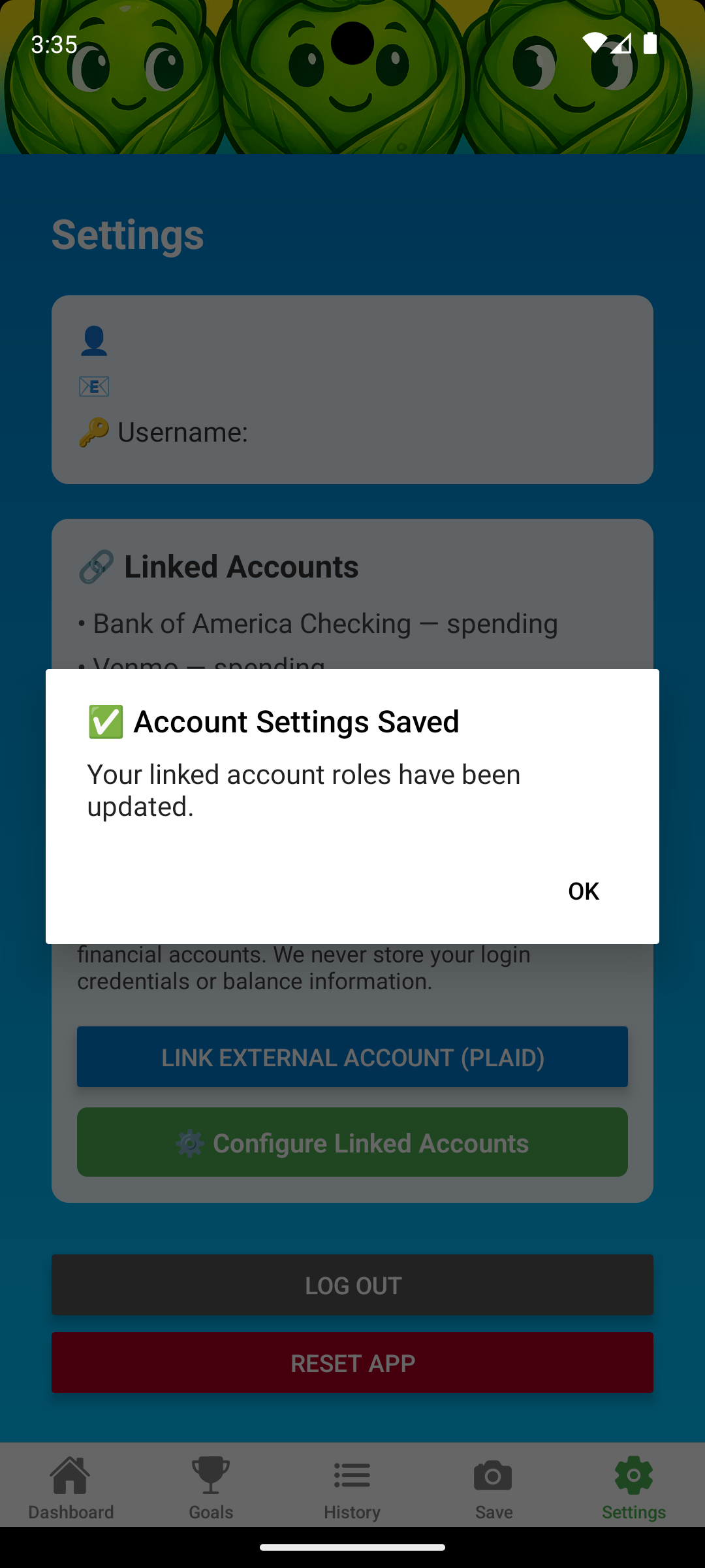 settings_saved screen